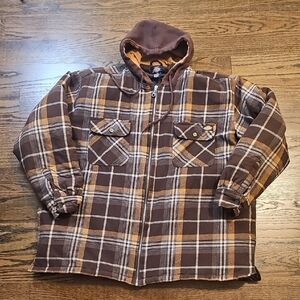 Dickies Brown and Tan Plaid Hooded Jacket